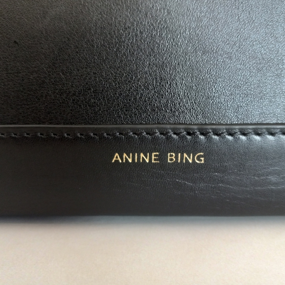 Anine Bing Elly Gold Frame Satchel Bag, Black Leather - Picture 5 of 16